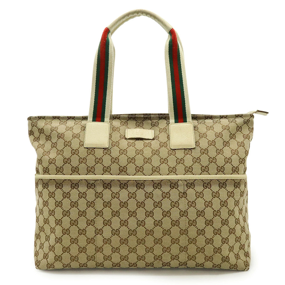 Gucci GG Canvas Tote Bag Shoulder Mothers Leather Beige Brown Cream Ivory White